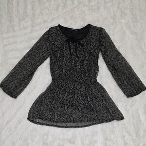 Pink Sapphire- Black & Gray Paisley Print  Long Sleeve Dress. Size S